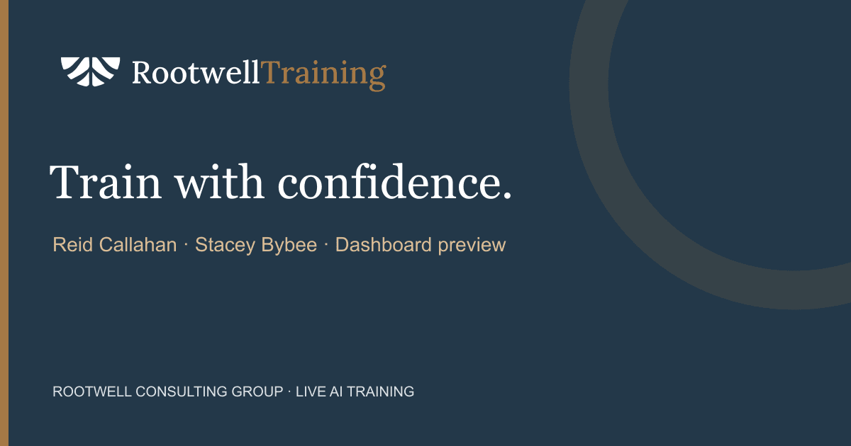 Rootwell Training with Reid, Stacey, and a dashboard preview
